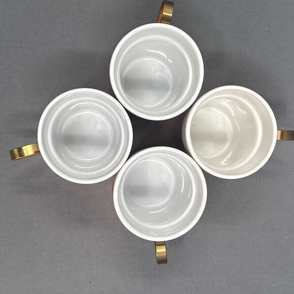 VTG 60s MCM Copper Ceramic Coffee Tea Mugs Set 4 Rustic Cabin Farmhouse MOD Bar - Picture 5 of 16